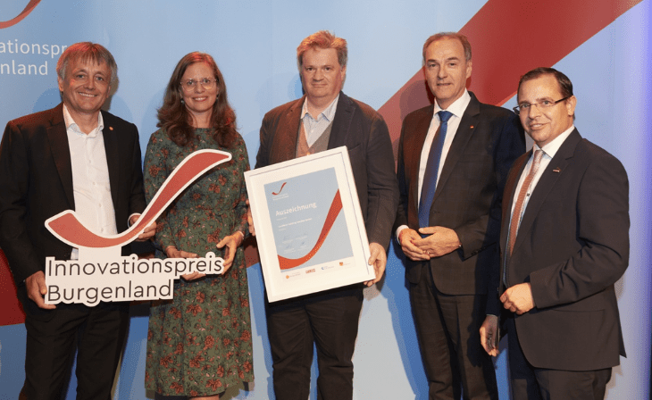 (v.l.n.r): Michael Gerbavsits (Geschäftsführer Wirtschaftsagentur Burgenland GmbH), LH-Stv. Anja Haider-Wallner, Josef Spindler (Geschäftsführung der Lumitech Lighting Solution GmbH), Landesrat Leonhard Schneemann, Andreas Wirth (Präsident Wirtschaftskammer Burgenland) -c- Wirtschaftsagentur Burgenland