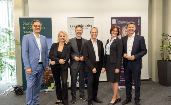 Christian Bettstetter, Rektorin Ada Pellert, Markus Hornböck, Andreas Kercek, Claudia Prüggler und LH Daniel Fellner (c) LPD KärntenJust (1)