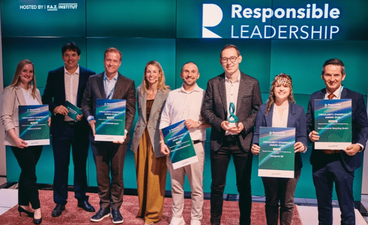 v.l.n.r.: Stefanie Wolf, F.A.Z. Institut; Prof. Dr. René Schmidpeter, Berner Fachhochschule; Oliver Dörner, OTTO DÖRNER Gruppe; Sara Ködel, Philip Morris; Marcus Sagitz, PreZero International; Timo Armbruster, Hansgrohe SE; Rebecca Weigold, Hansgrohe SE; Andreas Opelt, Saubermacher AG (c) Jonas Ratermann